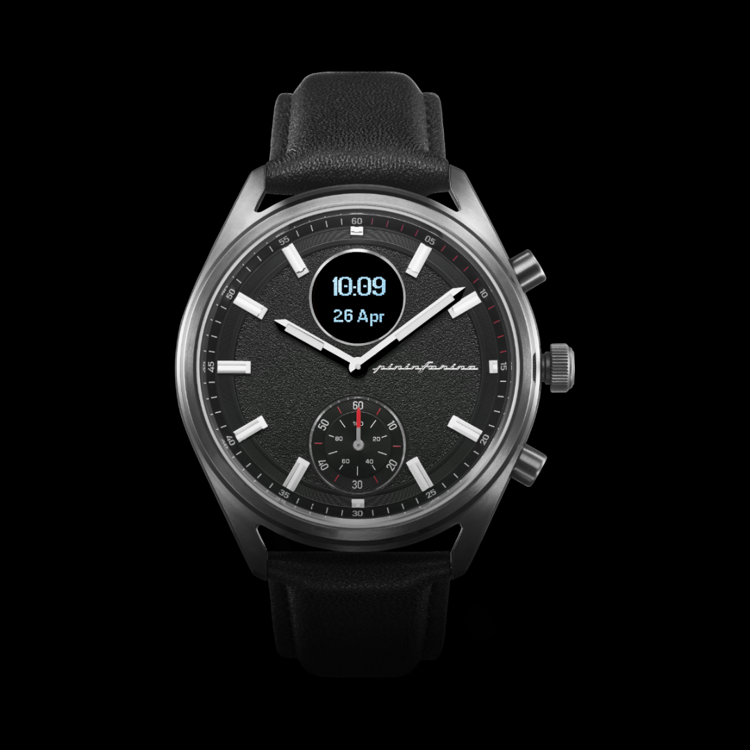 Black smartwatch with a dark display on a black background