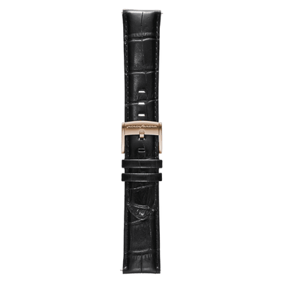Pininfarina Genuine Italian Leather 22mm Dress Watch Strap – Black - Rose Gold Buckle