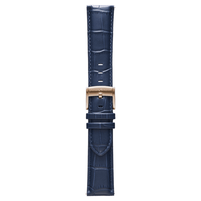 Pininfarina Genuine Italian Leather 22mm Dress Watch Strap – Dark Blue - Rose Gold Buckle